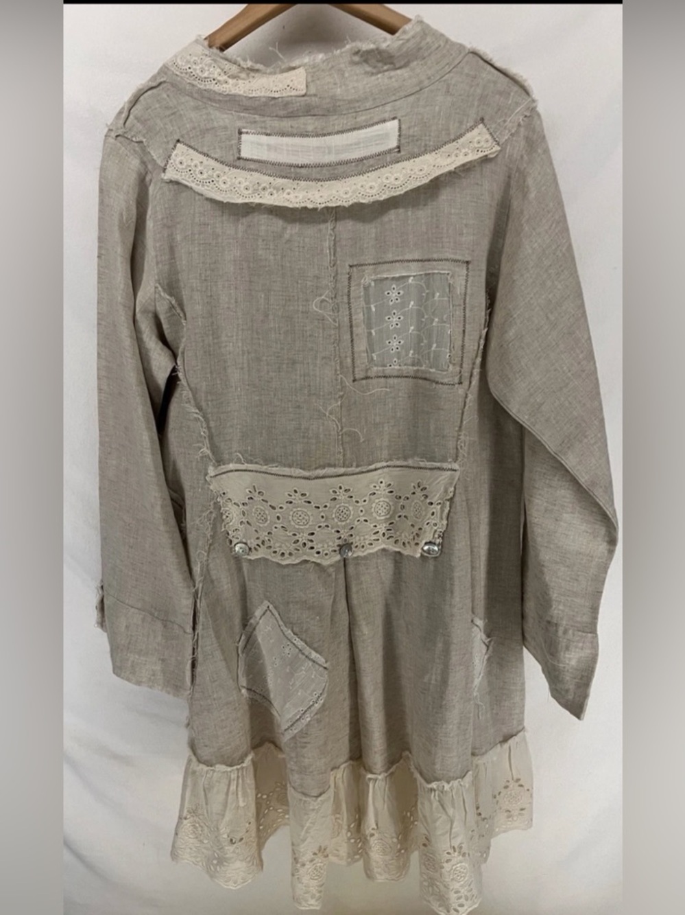Paper Lace Women’s 100% Linen Beige Bohemian Lagenlook Button Up Jacket Size M - Picture 2 of 16